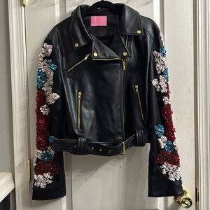 Azalea Wang Faux Leather Embellished Moto Jacket